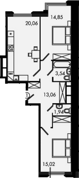 Планировка — Городские истории, 3-комн., 68 м²