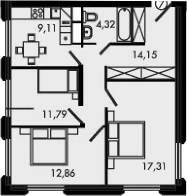 Планировка — Городские истории, 3-комн., 67 м²