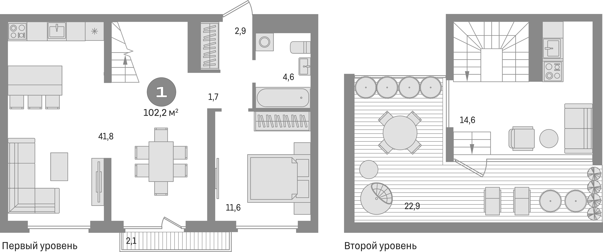 Планировка — Первый квартал, 1-комн., 77 м²