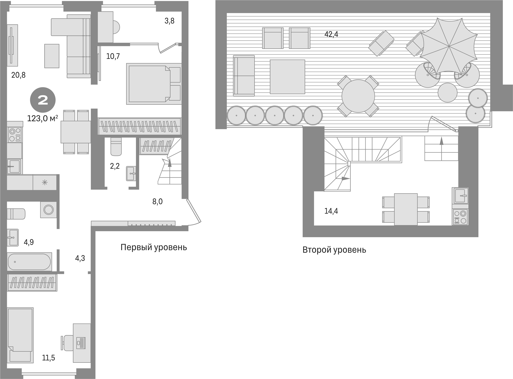 Планировка — Первый квартал, 2-комн., 77 м²