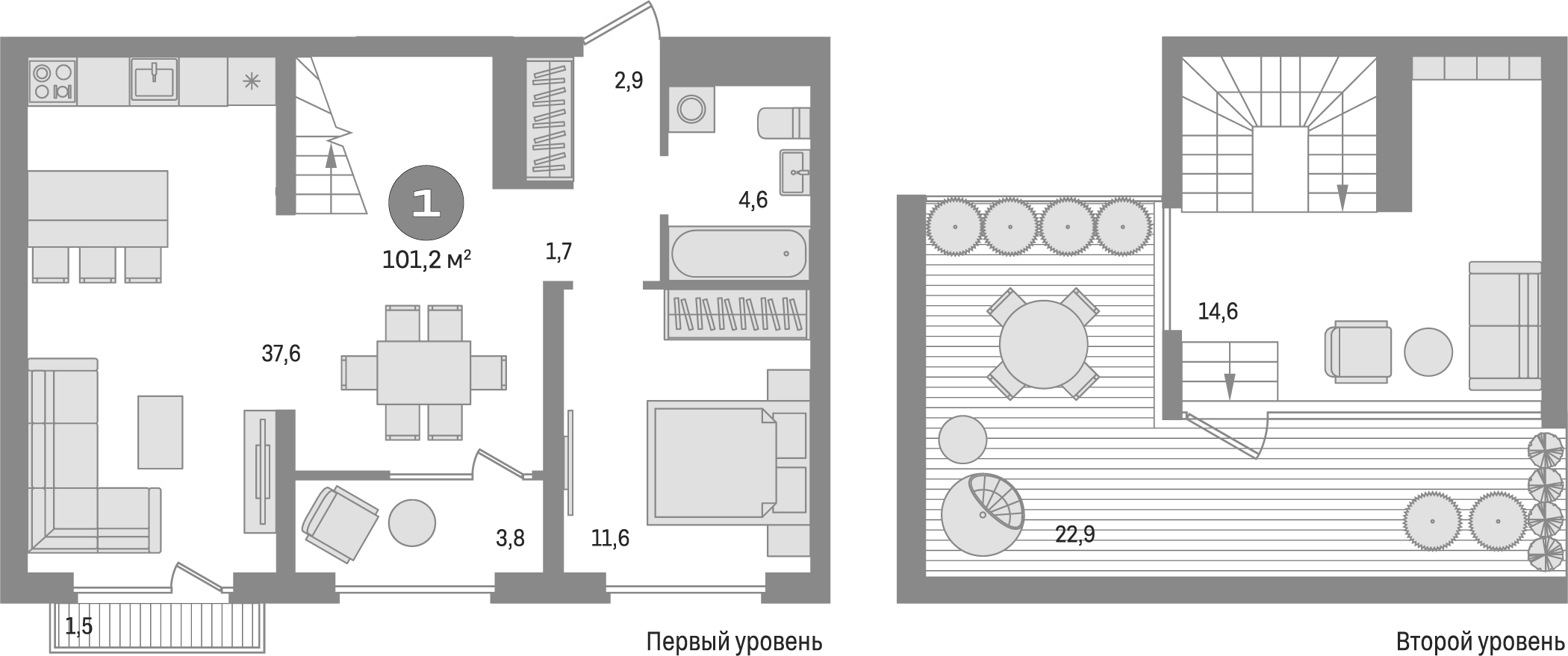 Планировка — Первый квартал, 1-комн., 73 м²