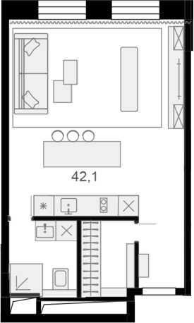 Планировка — Резиденции архитекторов, 1-комн., 42 м²
