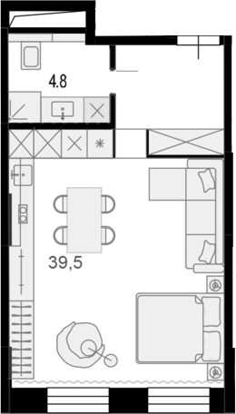 Планировка — Резиденции архитекторов, 1-комн., 40 м²