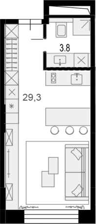 Планировка — Резиденции архитекторов, 1-комн., 29 м²