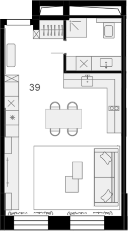 Планировка — Резиденции архитекторов, 1-комн., 39 м²