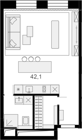 Планировка — Резиденции архитекторов, 1-комн., 42 м²