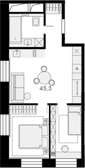 Планировка — Резиденции архитекторов, 1-комн., 46 м²