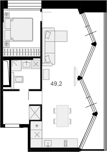 Планировка — Резиденции архитекторов, 1-комн., 47 м²