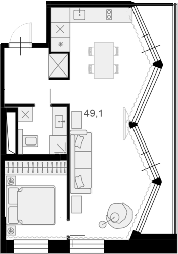 Планировка — Резиденции архитекторов, 1-комн., 55 м²