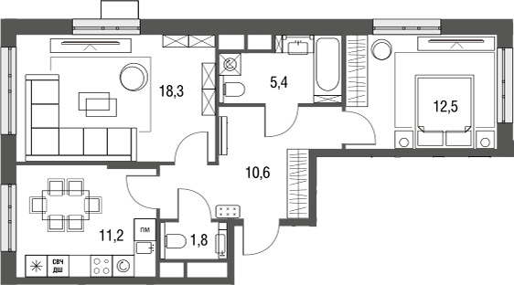 Планировка — Сиреневый парк, 2-комн., 60 м²