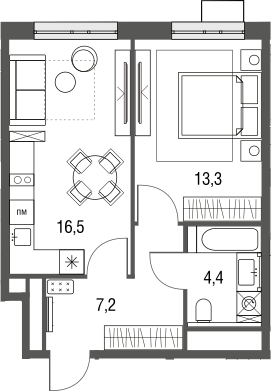 Планировка — Сиреневый парк, 2-комн., 41 м²