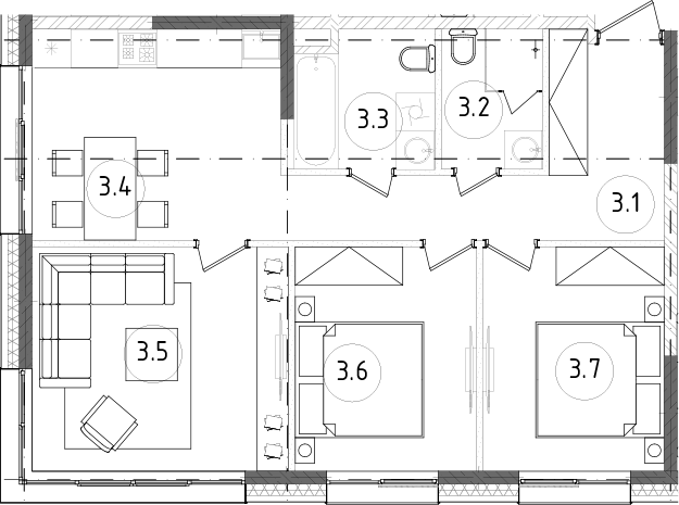 Планировка — Зорге, 9, 3-комн., 66 м²