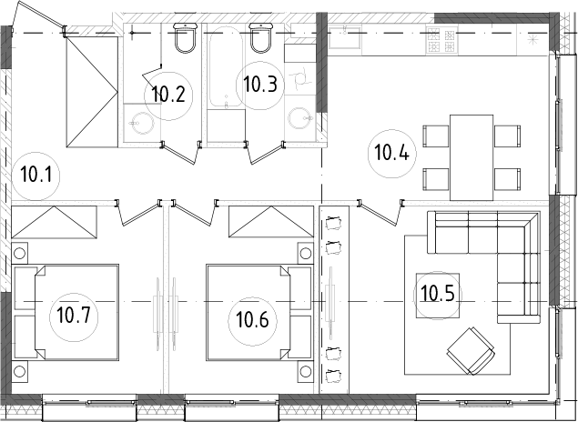 Планировка — Зорге, 9, 3-комн., 68 м²