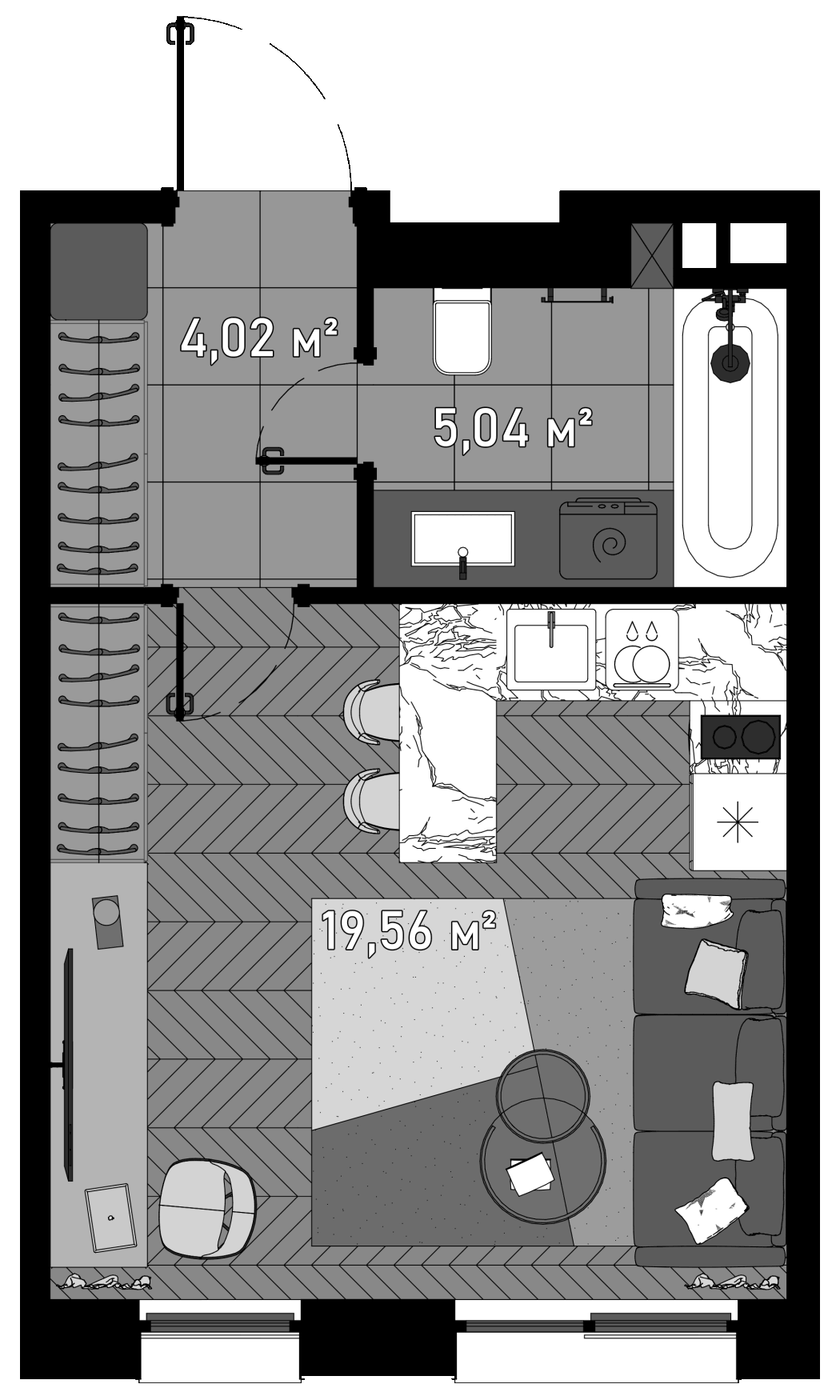 Планировка — Зорге, 9, Студия, 30 м²
