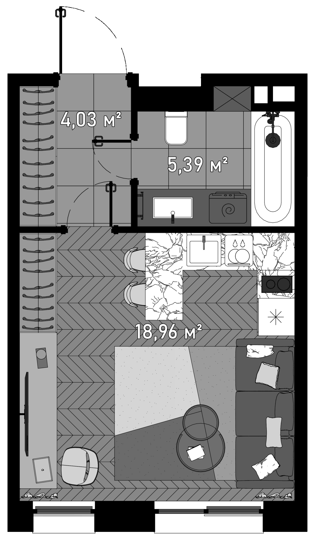Планировка — Зорге, 9, Студия, 29 м²