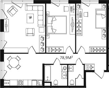Планировка — Зорге, 9, 3-комн., 79 м²