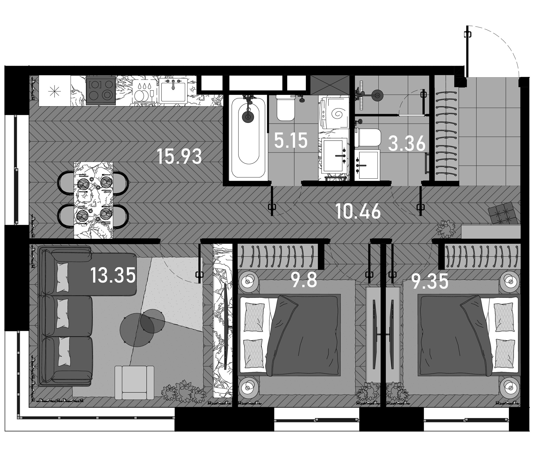 Планировка — Зорге, 9, 4-комн., 67 м²