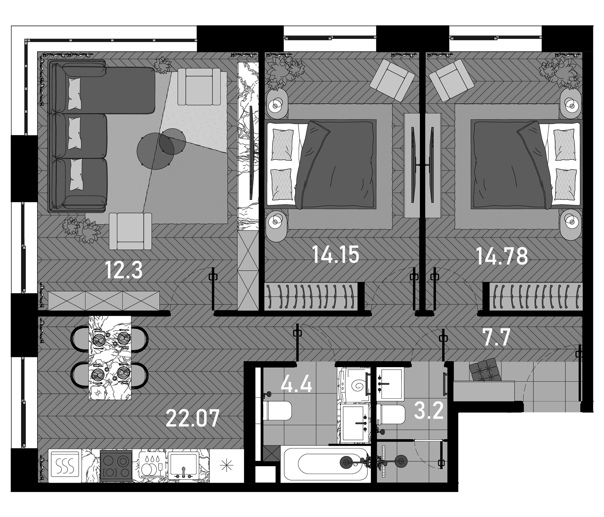 Планировка — Зорге, 9, 4-комн., 79 м²