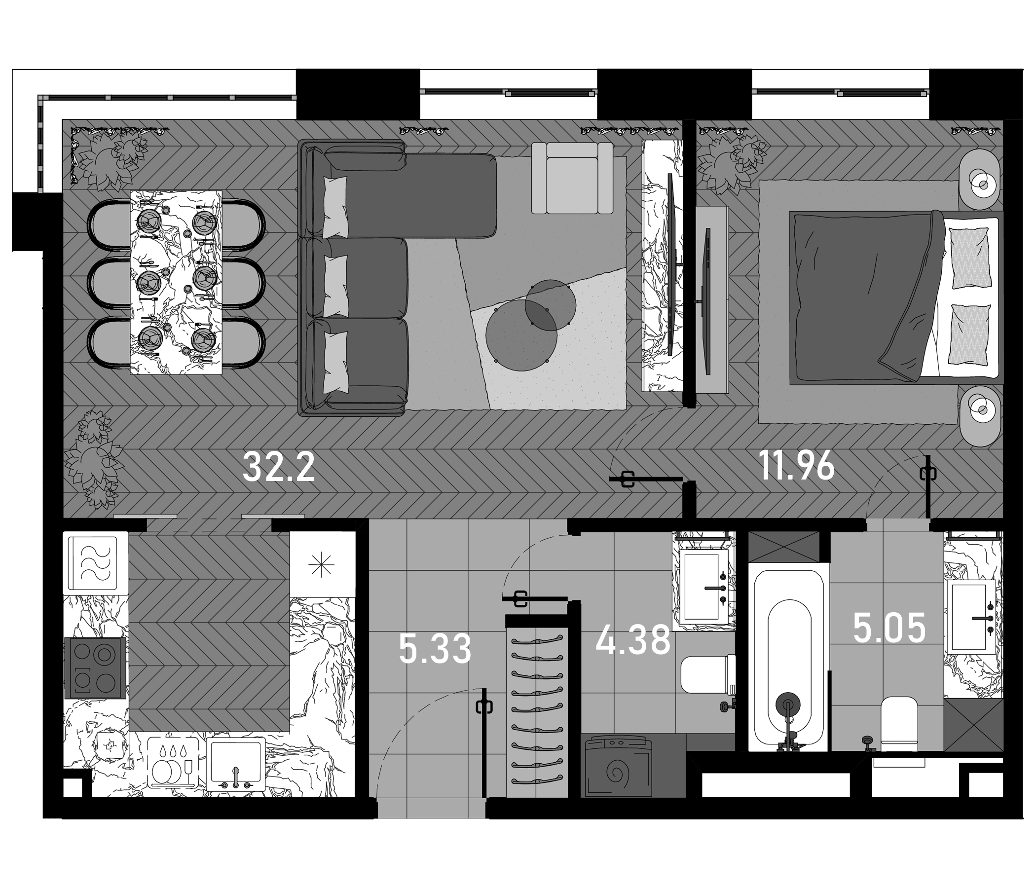 Планировка — Зорге, 9, 2-комн., 60 м²