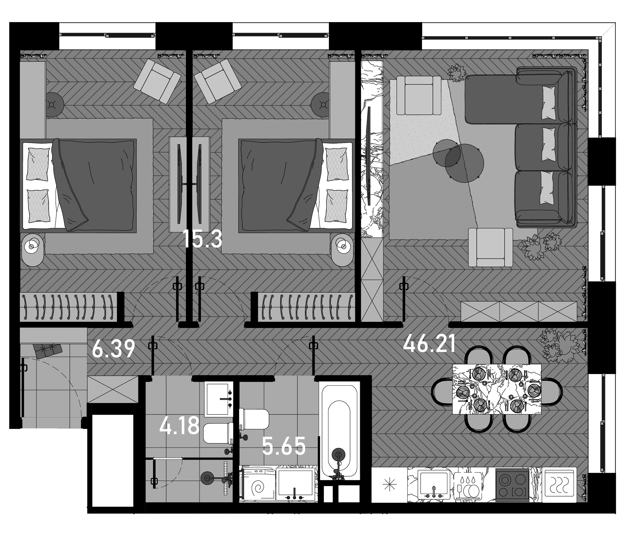 Планировка — Зорге, 9, 2-комн., 80 м²