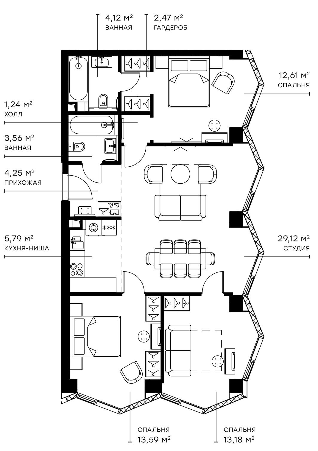 Планировка — Симфония 34, 4-комн., 92 м²