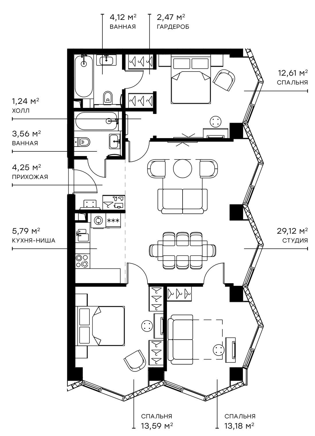 Планировка — Симфония 34, 4-комн., 92 м²