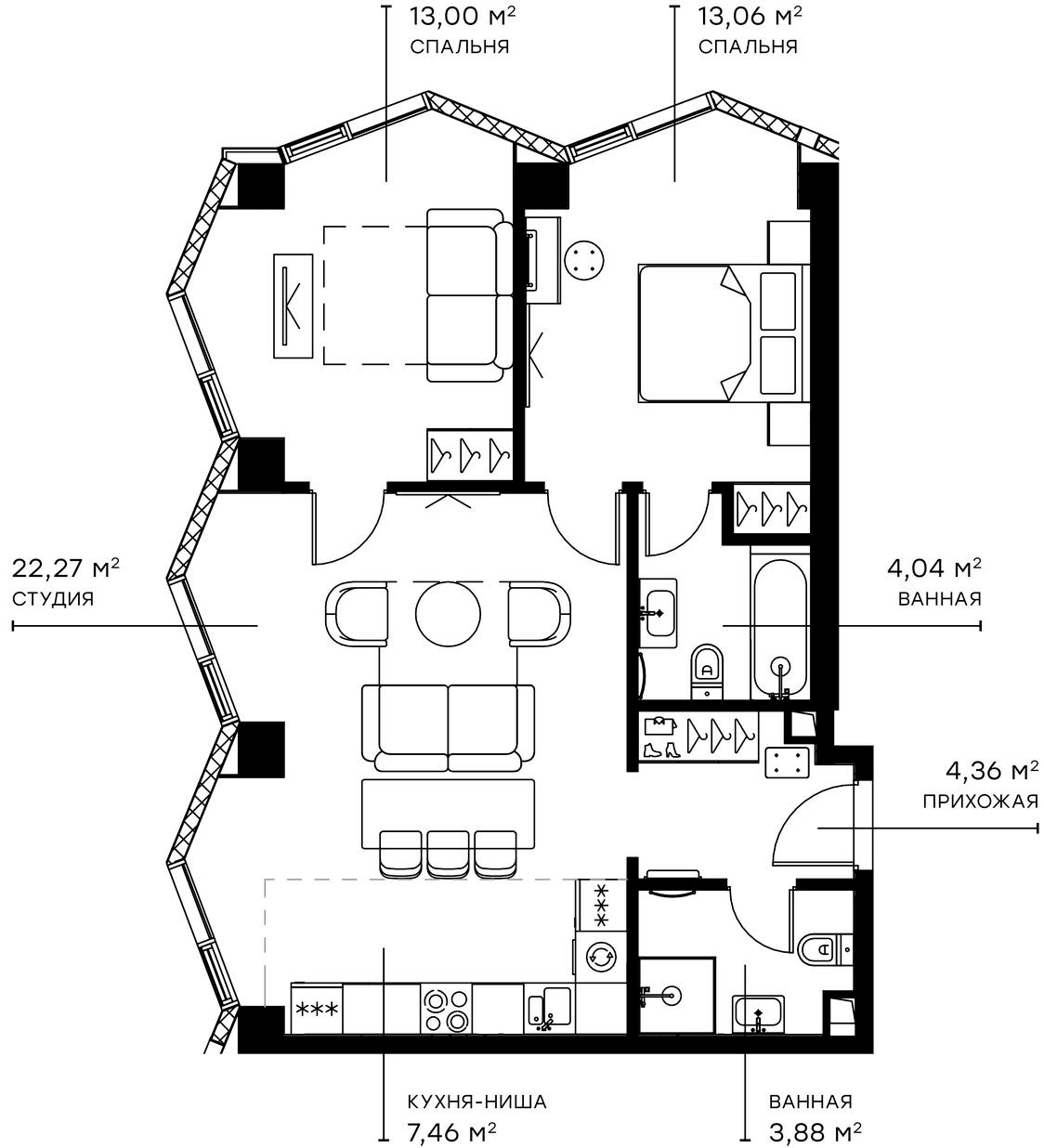 Планировка — Симфония 34, 3-комн., 69 м²