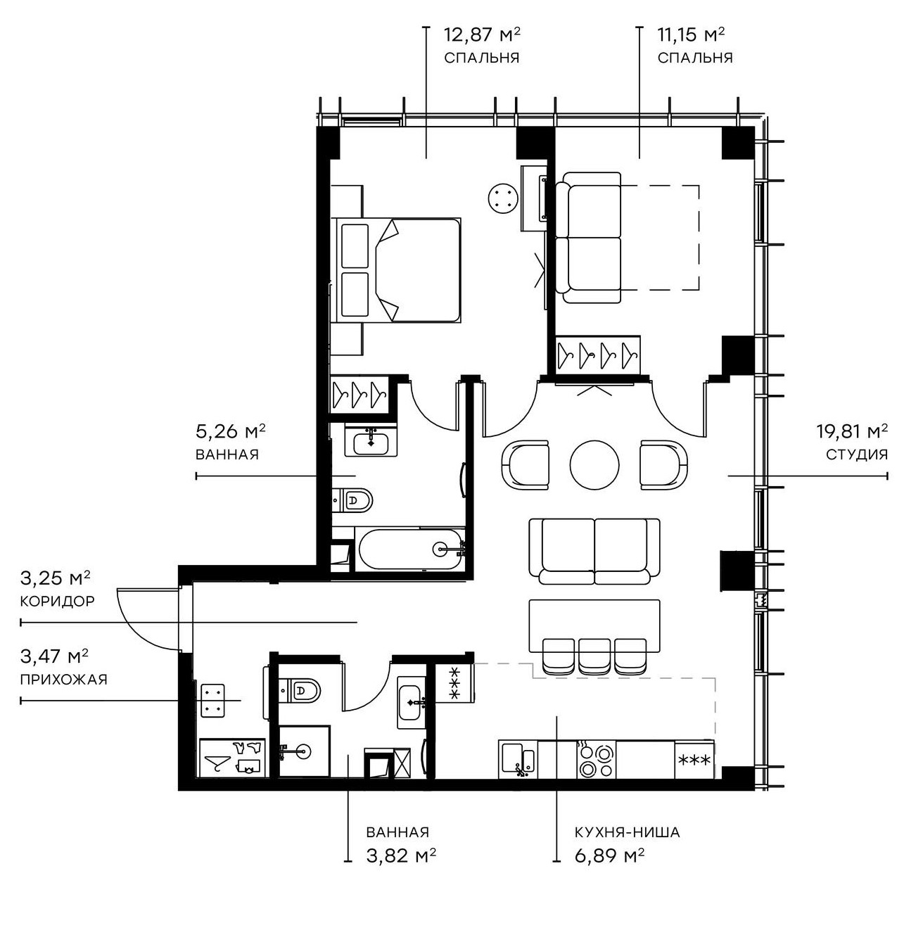 Планировка — Симфония 34, 3-комн., 67 м²