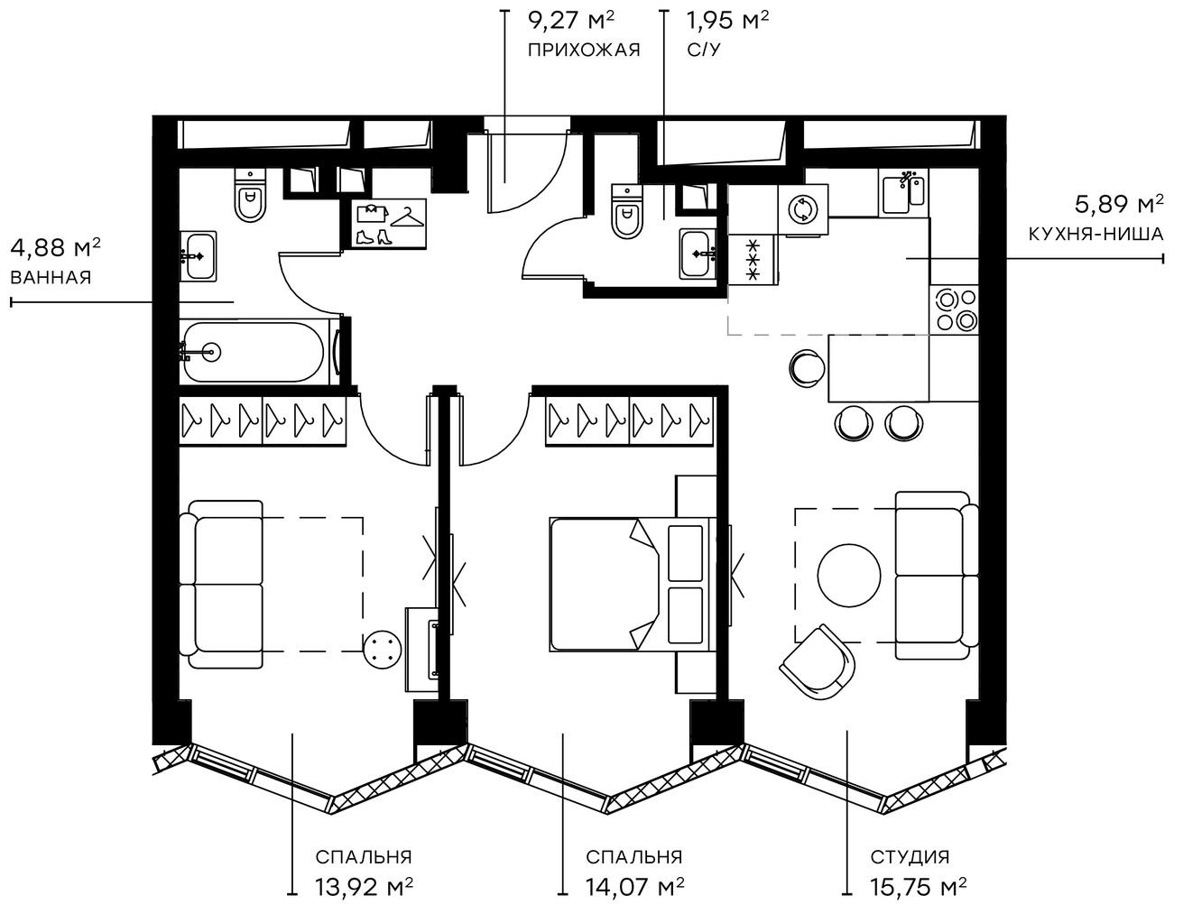 Планировка — Симфония 34, 3-комн., 66 м²