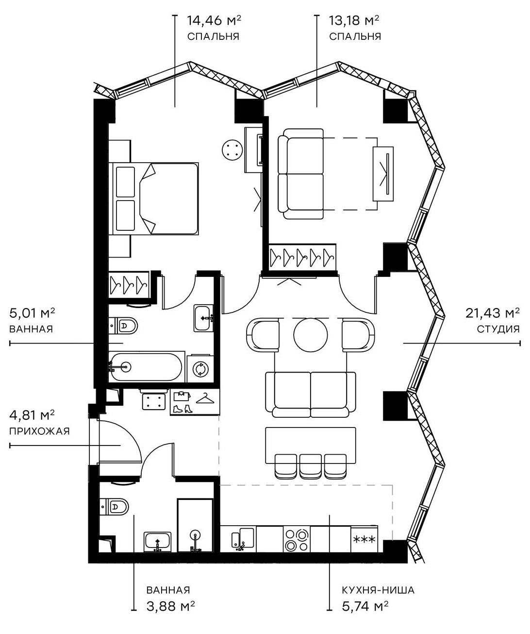 Планировка — Симфония 34, 3-комн., 69 м²