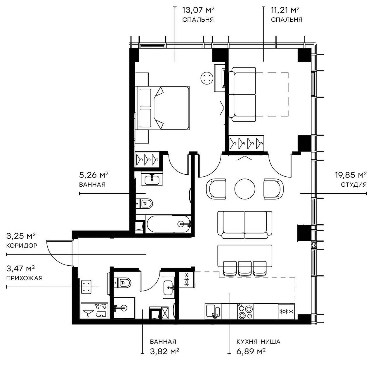 Планировка — Симфония 34, 3-комн., 67 м²