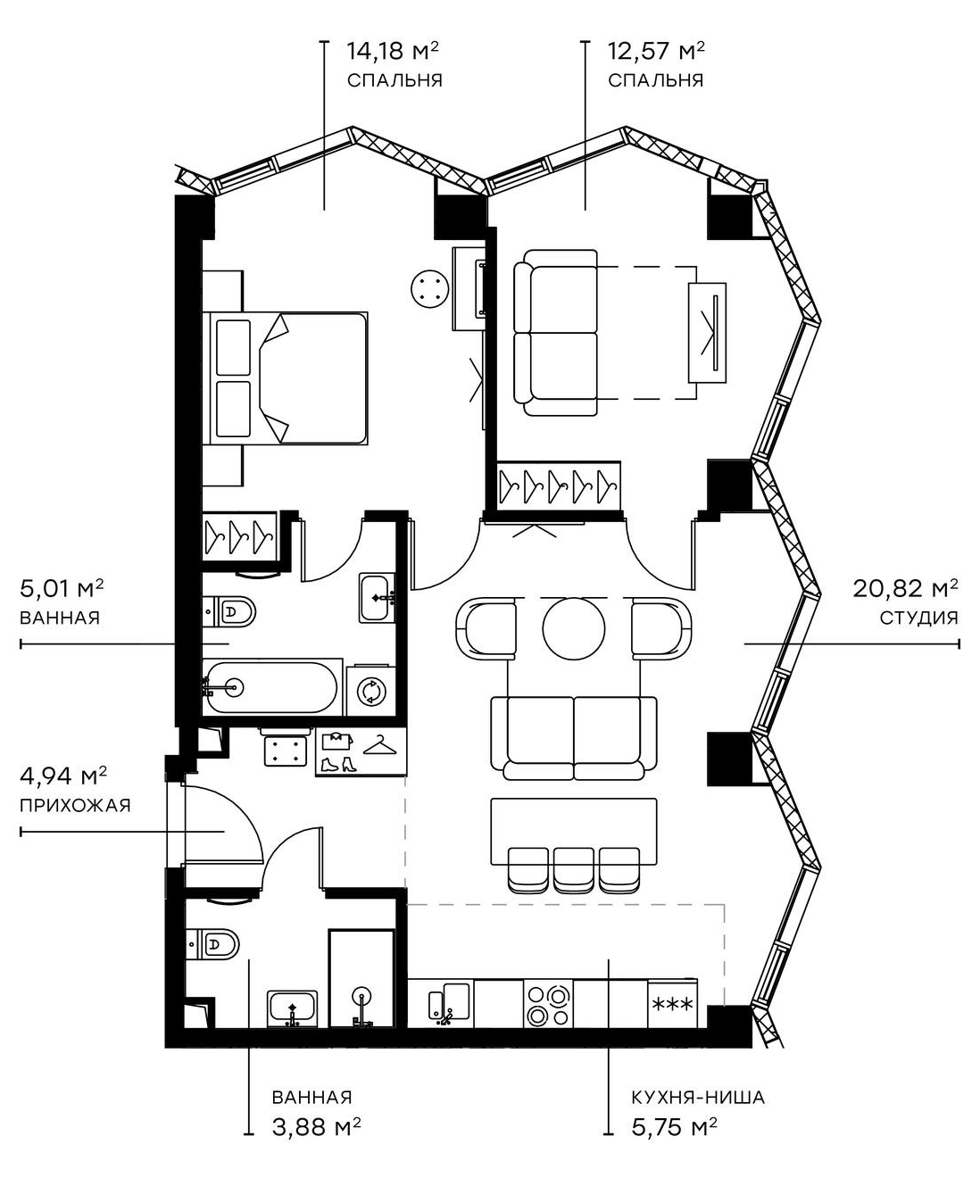 Планировка — Симфония 34, 3-комн., 67 м²