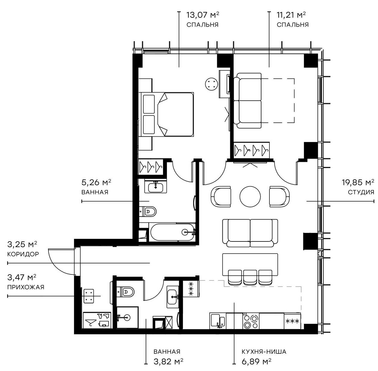 Планировка — Симфония 34, 3-комн., 67 м²