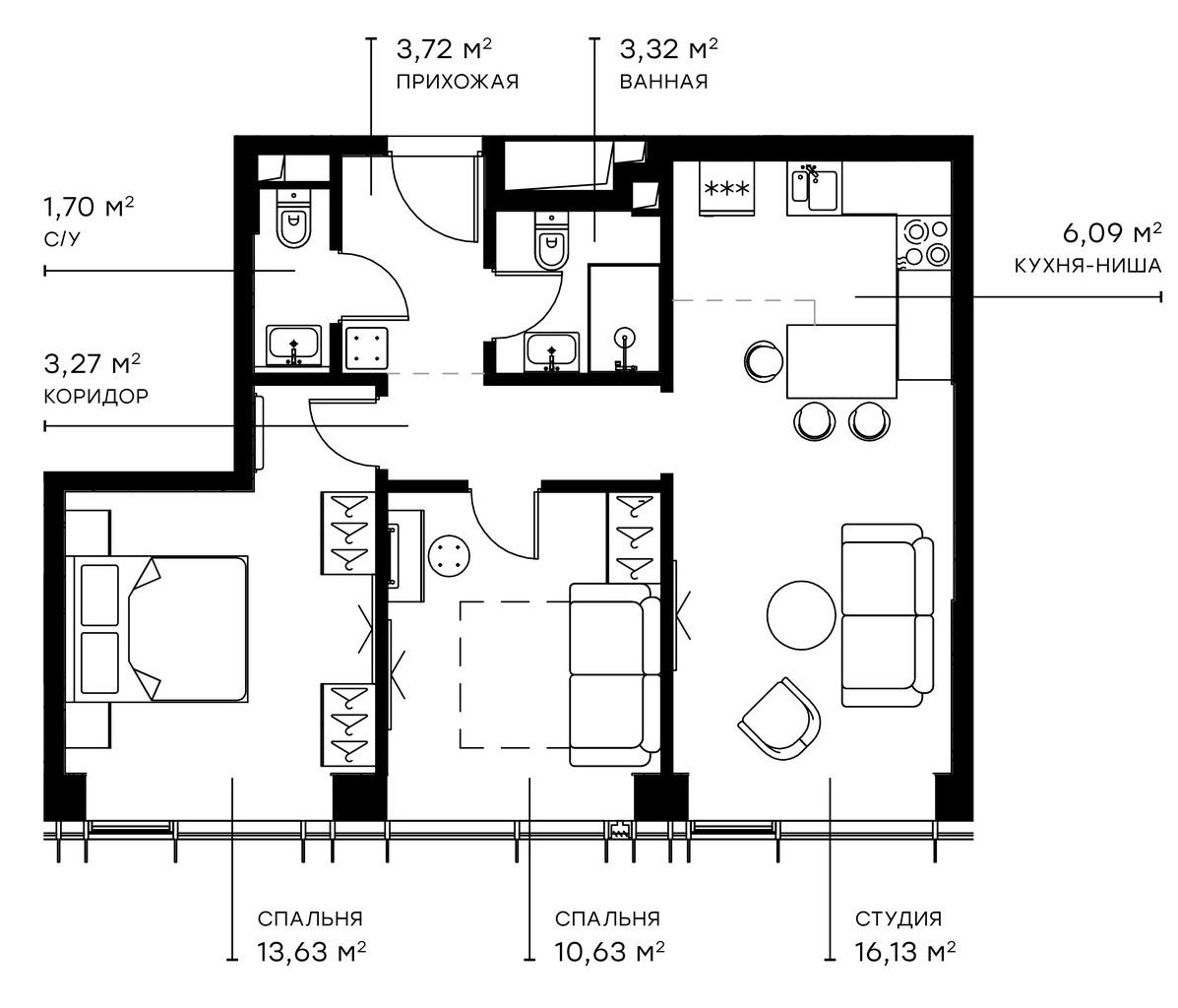 Планировка — Симфония 34, 3-комн., 59 м²