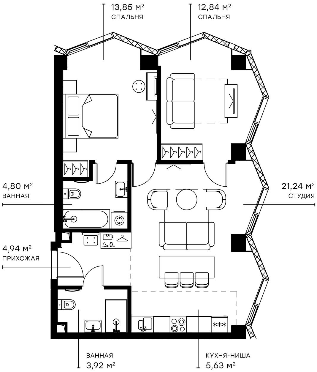 Планировка — Симфония 34, 3-комн., 67 м²