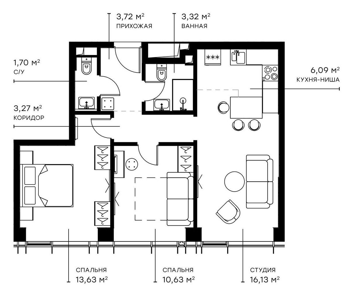 Планировка — Симфония 34, 3-комн., 59 м²