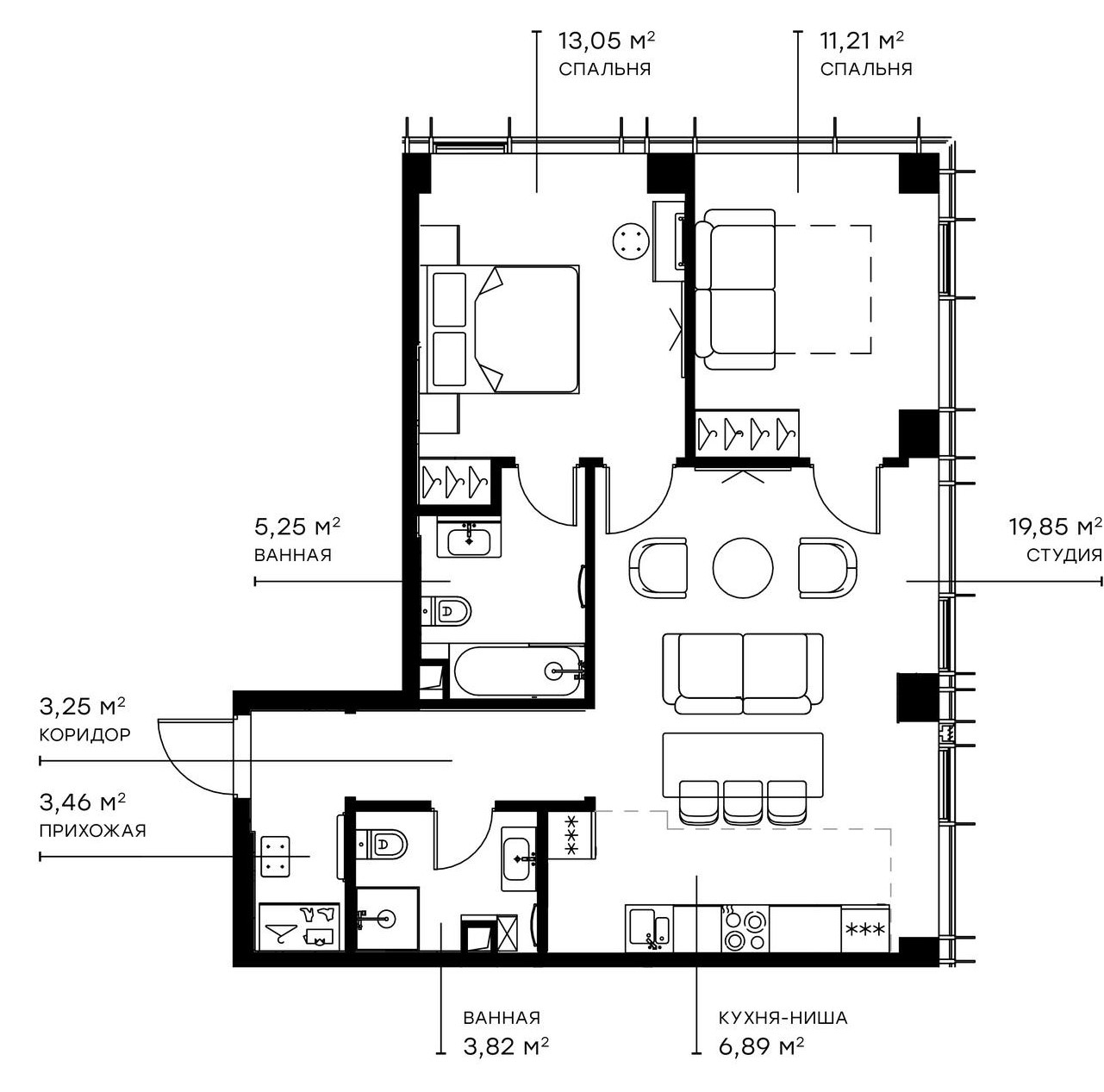Планировка — Симфония 34, 3-комн., 68 м²