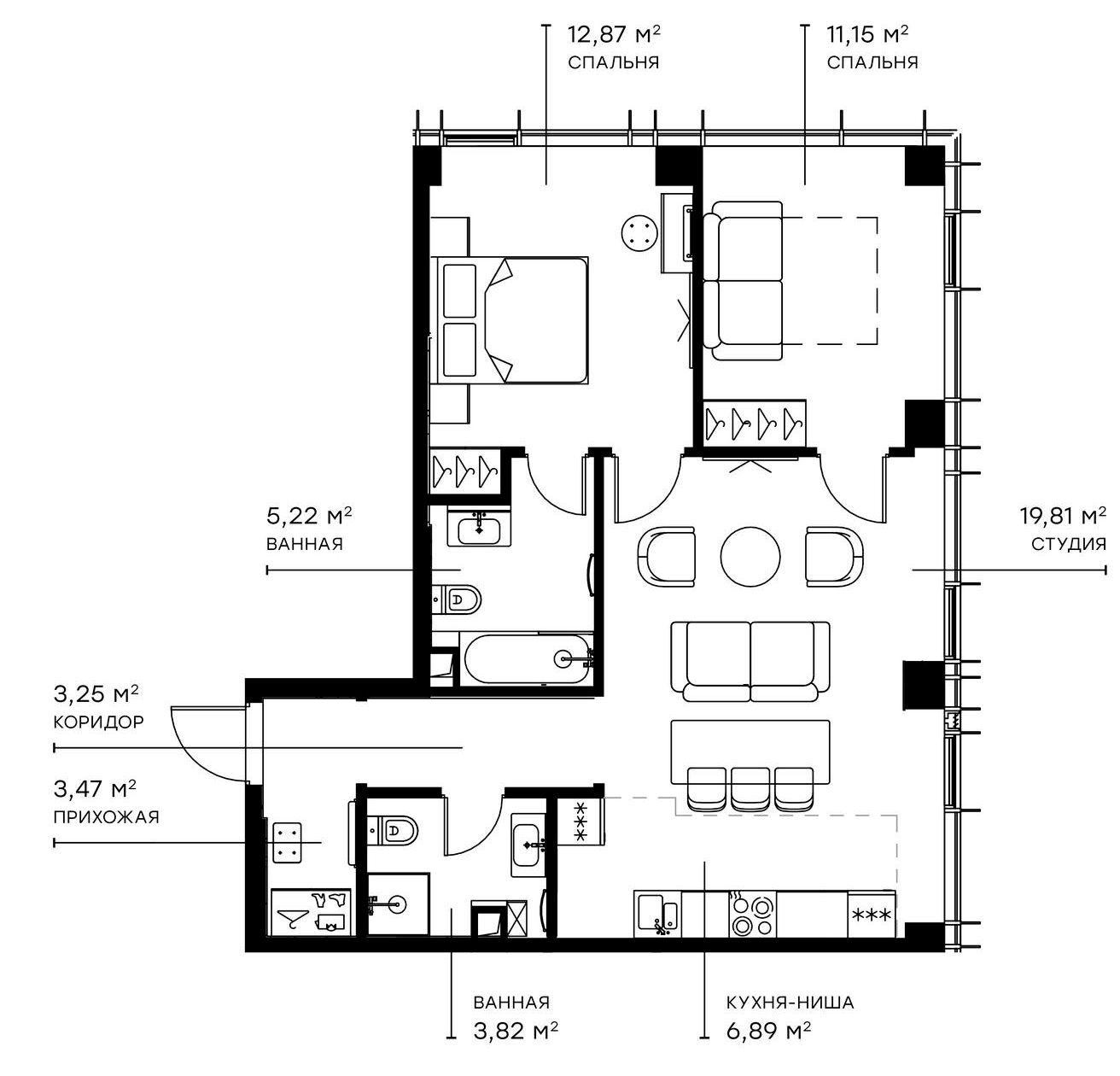 Планировка — Симфония 34, 3-комн., 68 м²