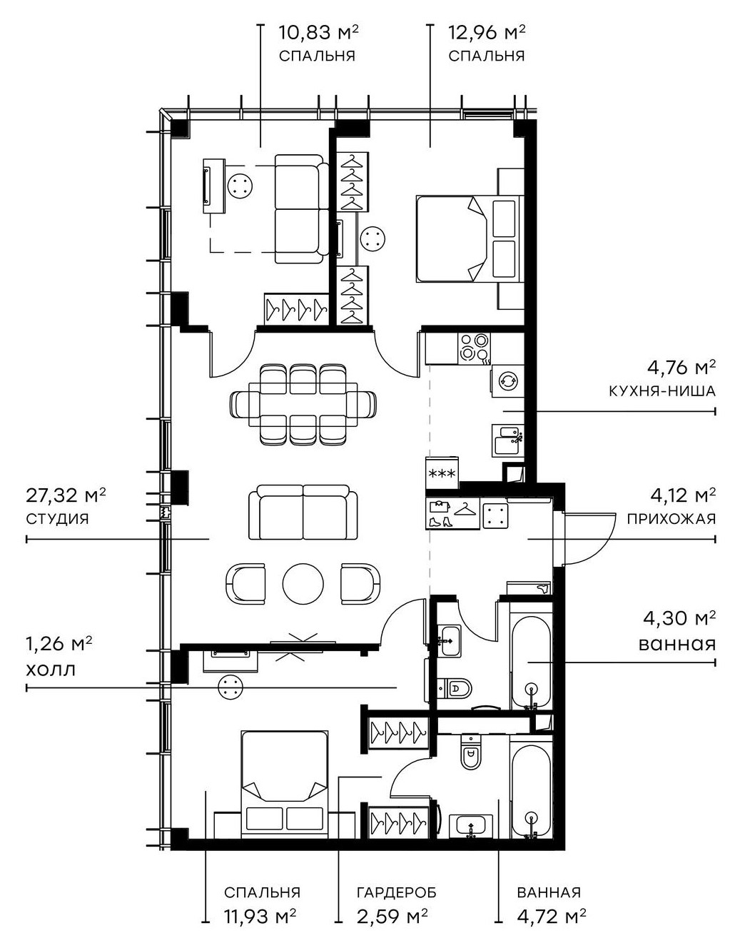 Планировка — Симфония 34, 4-комн., 86 м²