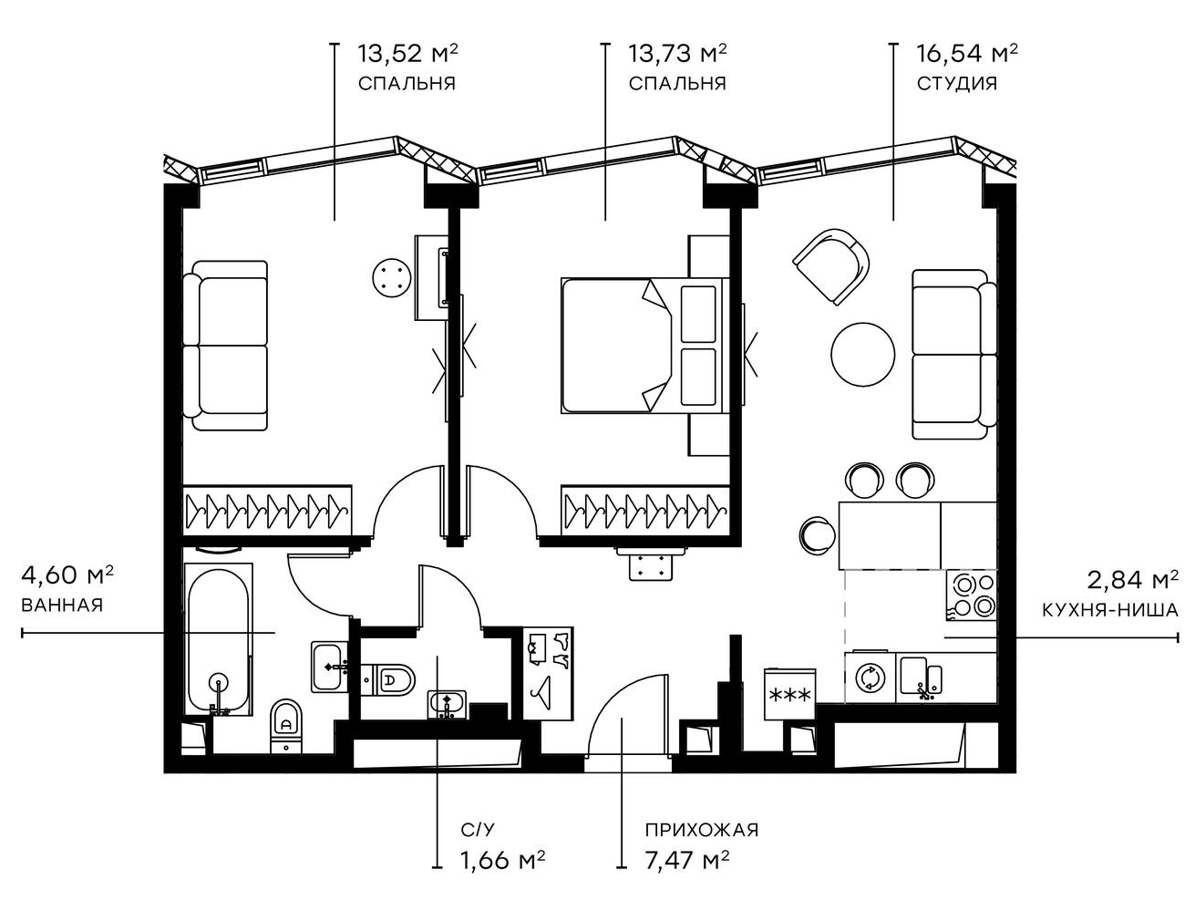 Планировка — Симфония 34, 3-комн., 60 м²