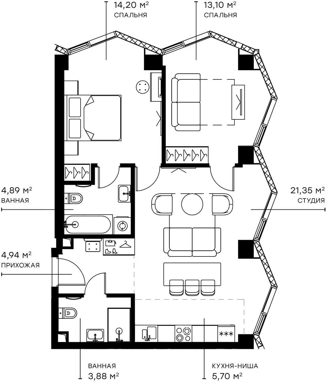 Планировка — Симфония 34, 3-комн., 68 м²