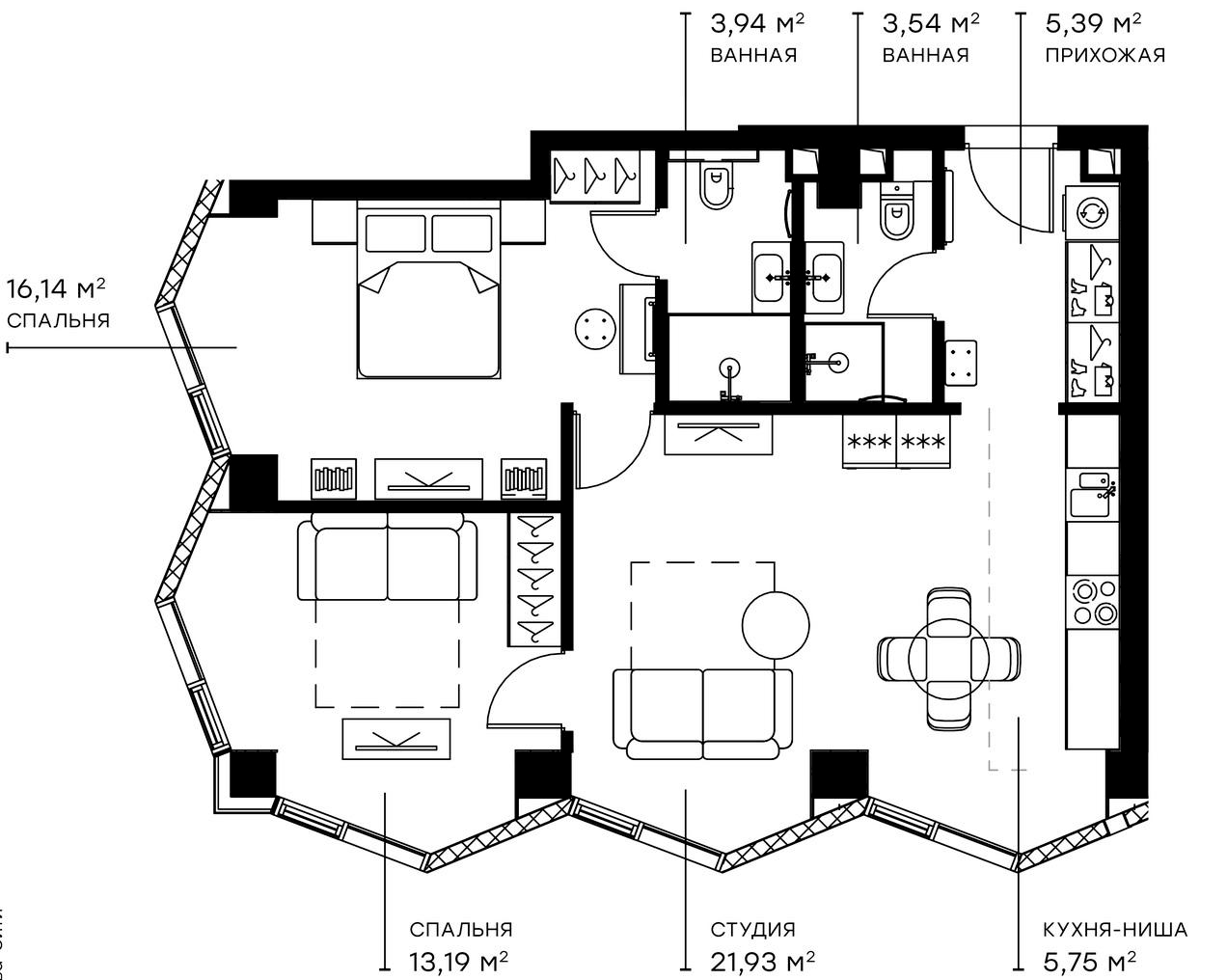 Планировка — Симфония 34, 3-комн., 70 м²