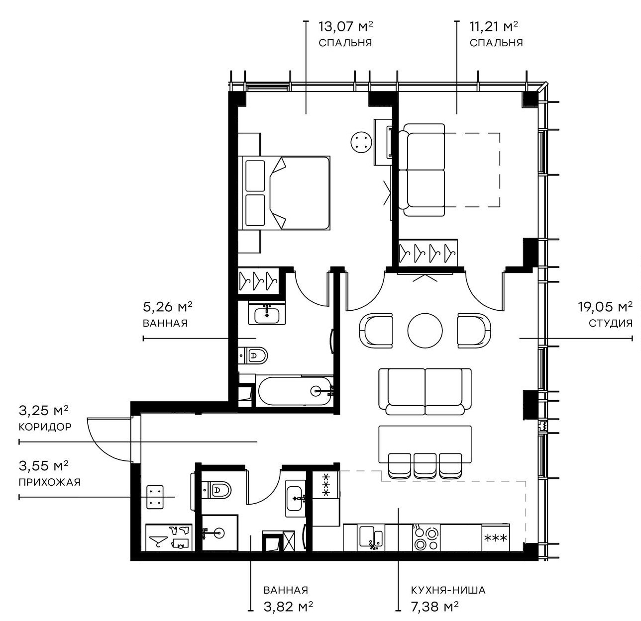Планировка — Симфония 34, 3-комн., 68 м²