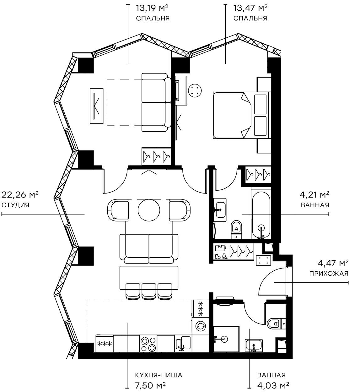 Планировка — Симфония 34, 3-комн., 69 м²