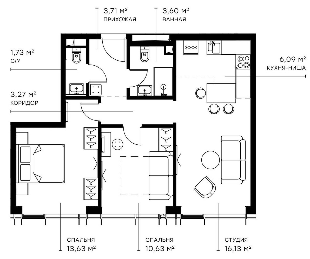 Планировка — Симфония 34, 3-комн., 59 м²