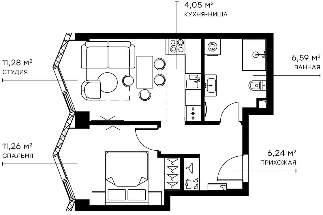 Планировка — Симфония 34, 2-комн., 39 м²