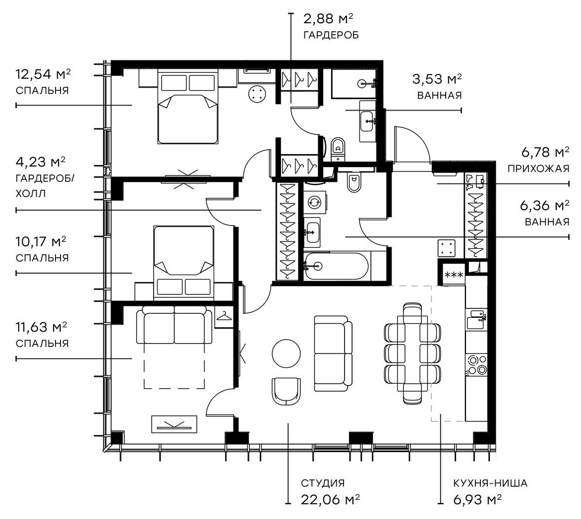 Планировка — Симфония 34, 4-комн., 86 м²