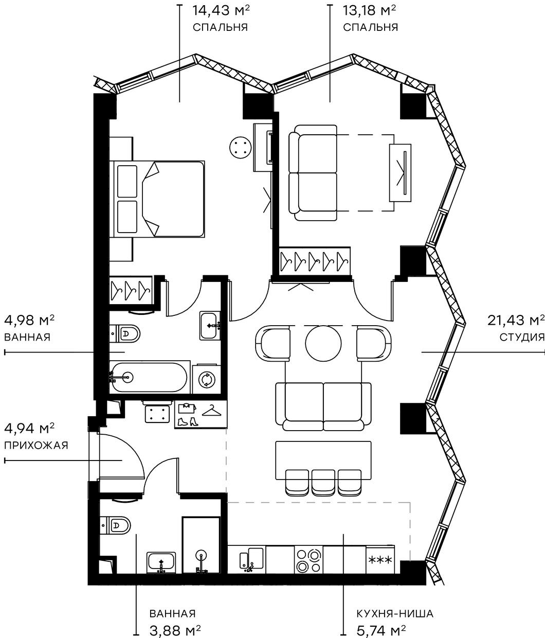 Планировка — Симфония 34, 3-комн., 69 м²