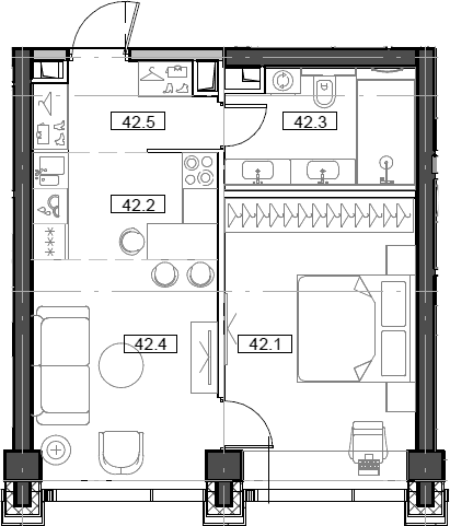 Планировка — Мод, 2-комн., 43 м²