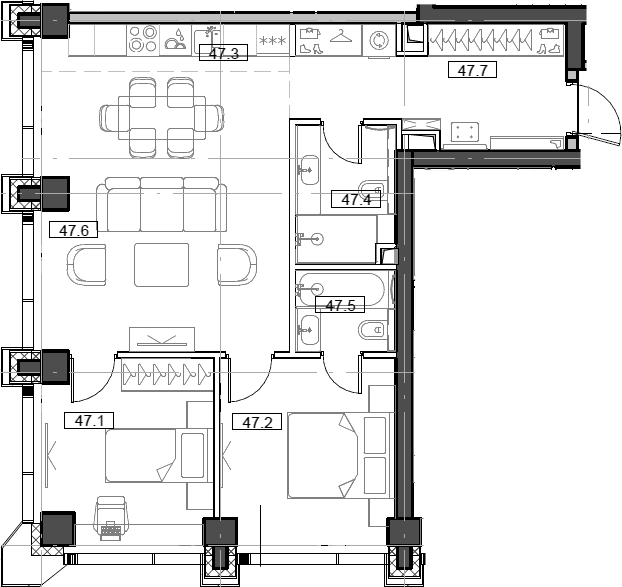 Планировка — Мод, 3-комн., 66 м²
